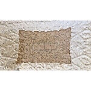 Antique Crochet Lace  20” X 12” Tea Dyed Doily Table Accent Frameable